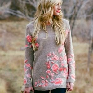 Anthropologie Sleeping On Snow Ranunculus Embroidered Sweater
